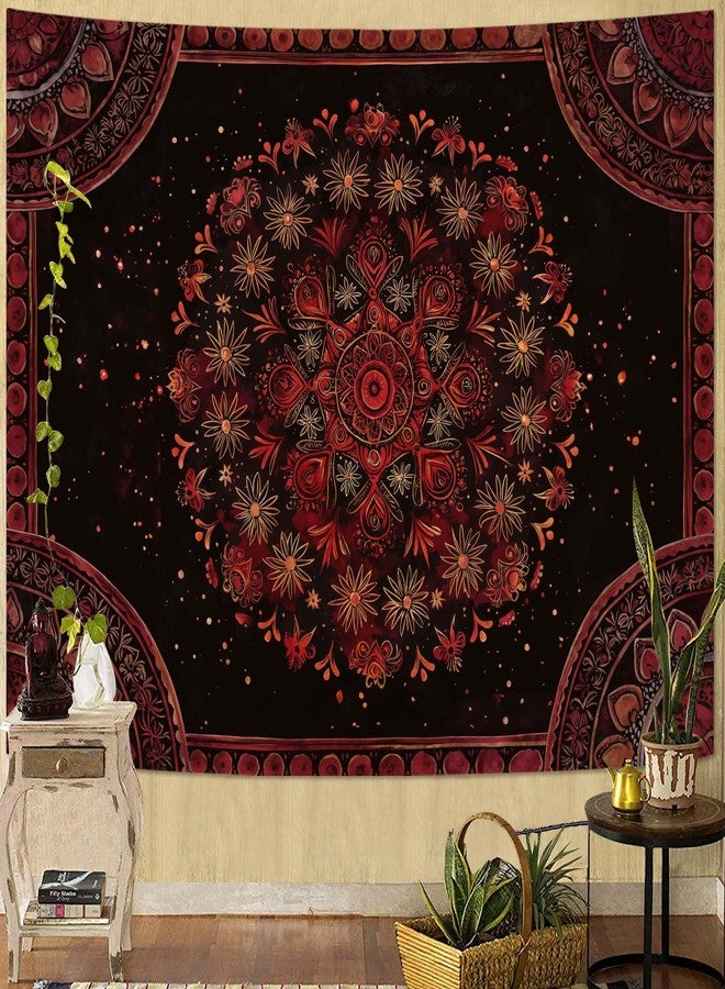Accnicc Boho Mandala Tapestry Wall Hanging Hippie Bohemian Floral Flower Medallion Tapestry Aesthetic Small Vintage Black Red Indian Tapestries for Bedroom Living Room Dorm Decor 48 x 36 Inch - Image 4